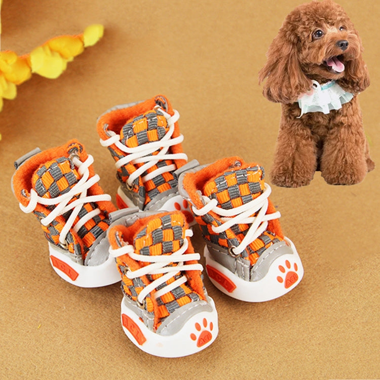 4 PCS New Style Woven Belt Comfortable Pet Dog Shoes Small Dogs Shoes, Length: 5.5cm, Width: 4.9cm