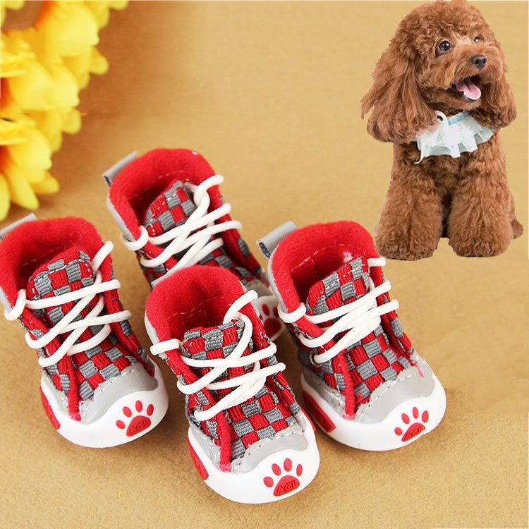 4 PCS New Style Woven Belt Comfortable Pet Dog Shoes Small Dogs Shoes, Length: 5.5cm, Width: 4.9cm