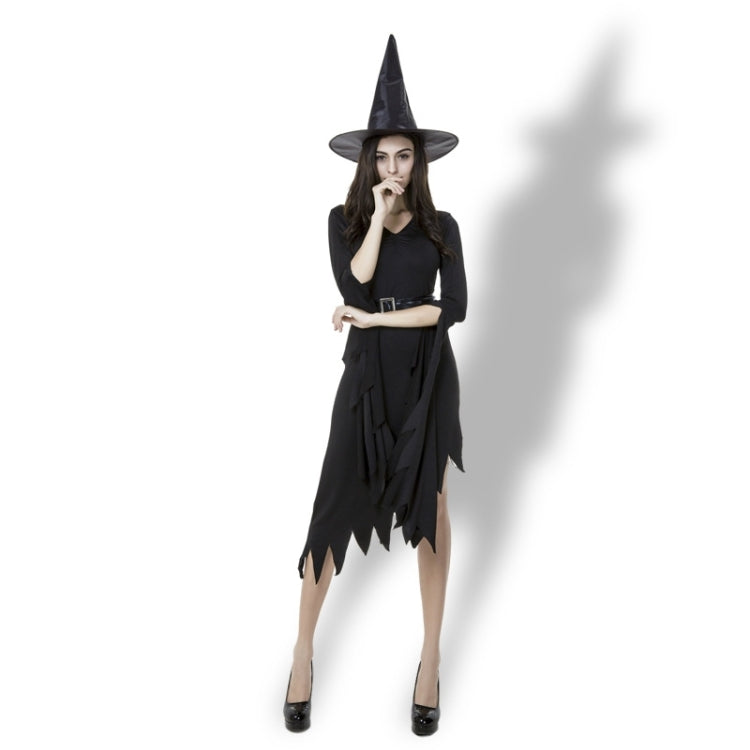Black Irregular Long Skirt Exit Halloween Costume Cosplay Show Witchcraft Dress, XL, Chest: 98cm, Waistline: 80cm, Skirt Length: 110cm