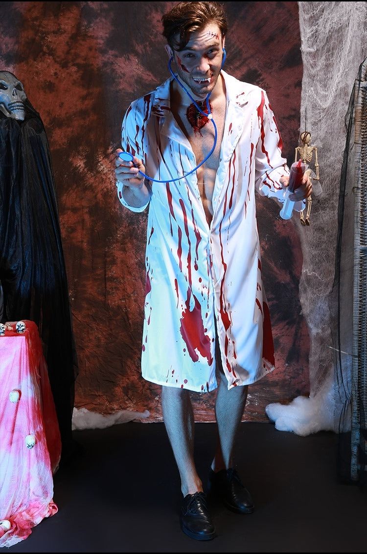 Halloween Party Bloody Horror Male Doctor Cosplay Masquerade Clothing with Stethoscope, Chest: 100-120cm, Waistline: 100-120cm, Sleeve Length: 58cm, Total Length: 108cm