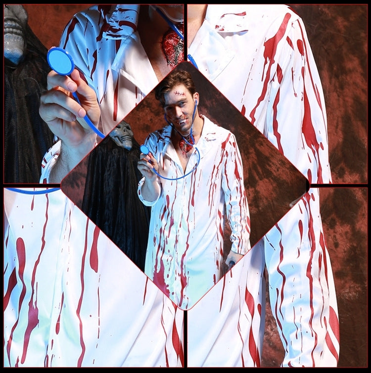Halloween Party Bloody Horror Male Doctor Cosplay Masquerade Clothing with Stethoscope, Chest: 100-120cm, Waistline: 100-120cm, Sleeve Length: 58cm, Total Length: 108cm
