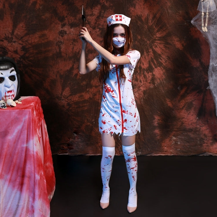 Halloween Cosplay Clothing Horror Nurse Costume Masquerade Halloween Party, M, Chest: 80-88cm, Waistline: 70-78cm, Total Length: 82cm, Recommended Height: 158-165cm
