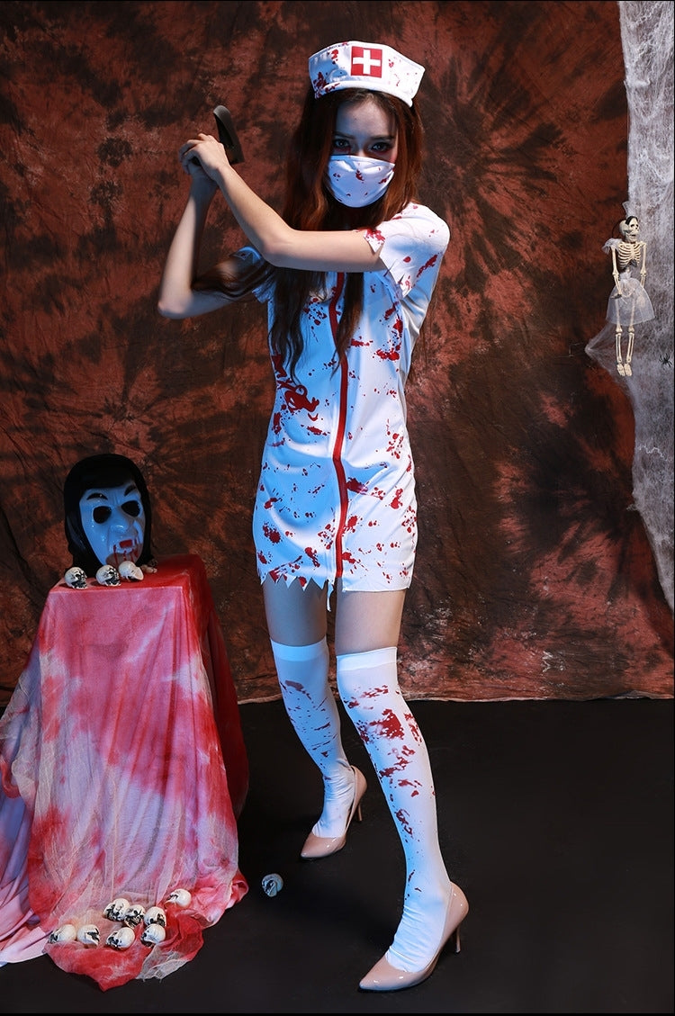 Halloween Cosplay Clothing Horror Nurse Costume Masquerade Halloween Party, M, Chest: 80-88cm, Waistline: 70-78cm, Total Length: 82cm, Recommended Height: 158-165cm