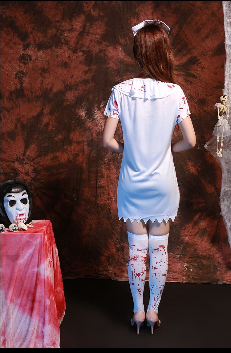 Halloween Cosplay Clothing Horror Nurse Costume Masquerade Halloween Party, M, Chest: 80-88cm, Waistline: 70-78cm, Total Length: 82cm, Recommended Height: 158-165cm