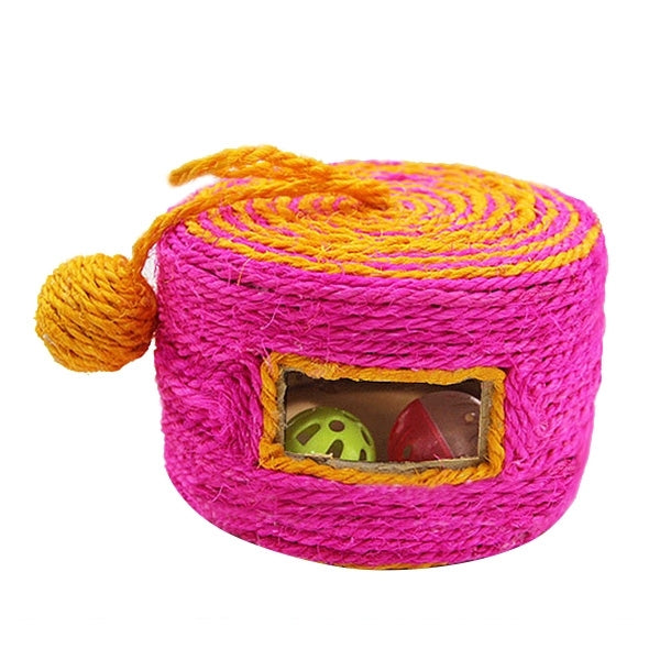 Sisal Woven Round Bucket Wear-resistant Sisal Cat Pet Toys with 2 Sound Ball, Random Color Delivery