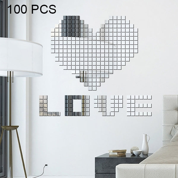 100 PCS Square Crystal Mosaic Mirror Acrylic Stereo Wall Stickers Creative Background Home Living Room Wall Sticker,Size:2*2cm