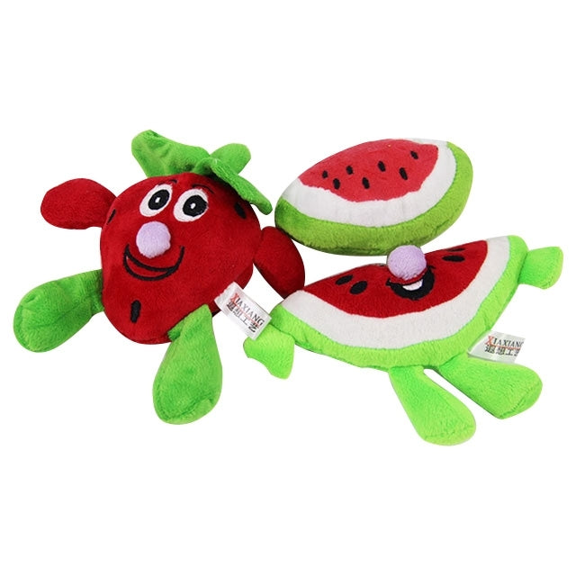 3 PCS Pet Supplies Cat and Dog Cartoon Fruit Wear-resistant Interactive Cute Sounding Plush Toy, Random Delivery