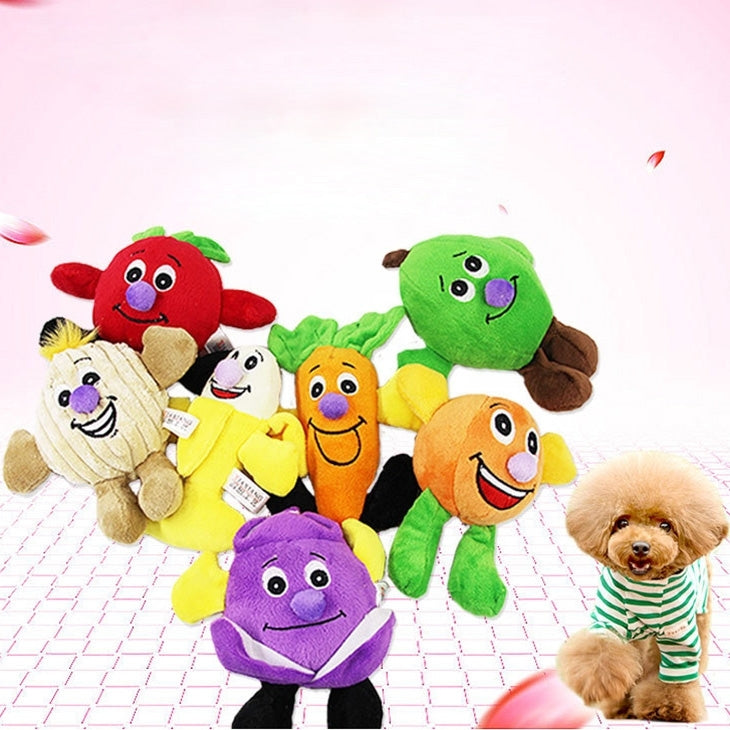 3 PCS Pet Supplies Cat and Dog Cartoon Fruit Wear-resistant Interactive Cute Sounding Plush Toy, Random Delivery
