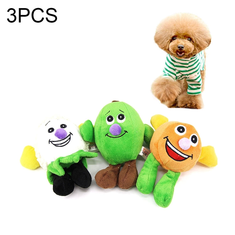 3 PCS Pet Supplies Cat and Dog Cartoon Fruit Wear-resistant Interactive Cute Sounding Plush Toy, Random Delivery