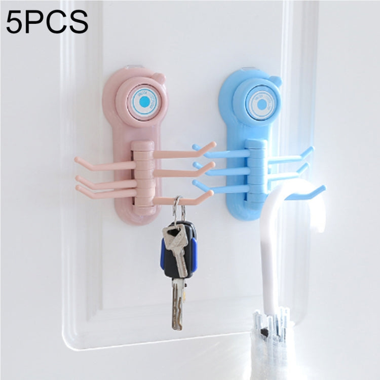 5 PCS Creative Multi-function 6 Claws Powerful Suction Cup Seamless Wall Hanging Hook for Kitchen, Bathroom, Random Color Delivery