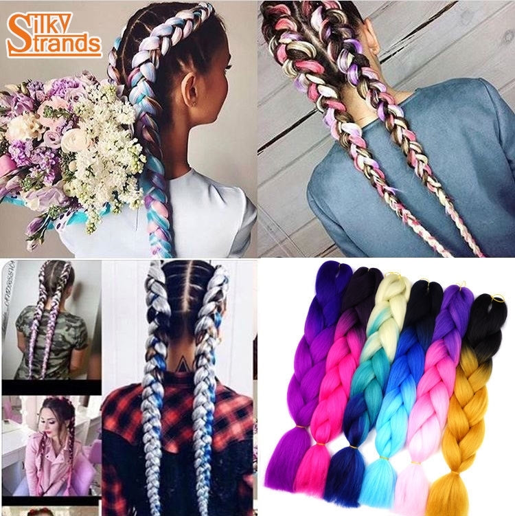 Fashion Color Gradient Individual Braid Wigs Chemical Fiber Big Braids, Length: 60cm