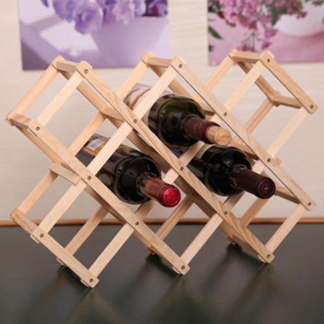 6 Bottles Racks Foldable Wine Stand Wooden Wine Holder Kitchen Bar Display Shelf(Wood)