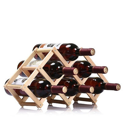 6 Bottles Racks Foldable Wine Stand Wooden Wine Holder Kitchen Bar Display Shelf(Wood)