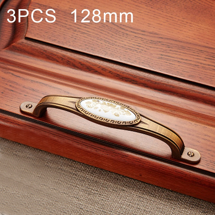 3 PCS 5008-128 Cabinet Zinc Alloy Retro Handle Coffee Cat Eye Handle (Coffee Fake Gold Flower)