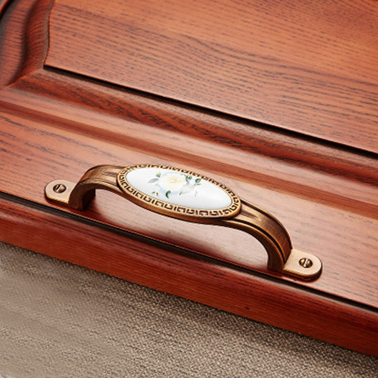 5 PCS 5008-96 Cabinet Zinc Alloy Retro Handle Coffee Cat Eye Handle (Coffee White Peony)