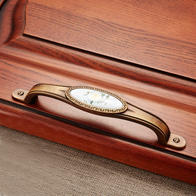 3 PCS 5008-128 Cabinet Zinc Alloy Retro Handle Coffee Cat Eye Handle (Coffee White Peony)