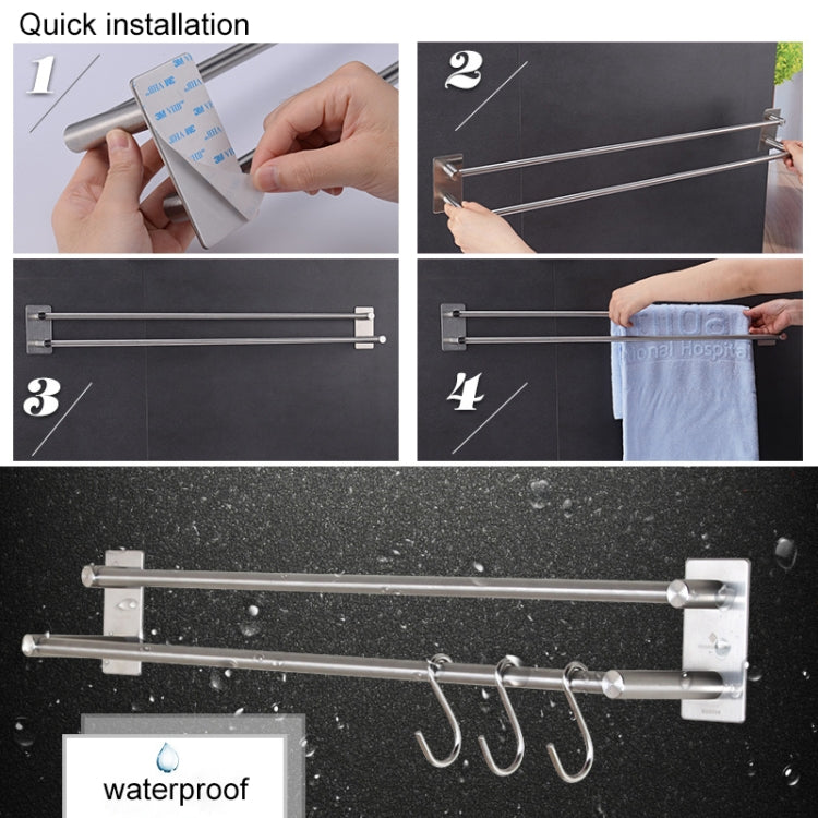 304 Stainless Steel Towel Holder Folding Double Pole Hanging Rack Organizer Hook Bathroom Bracket, Size: 400mm