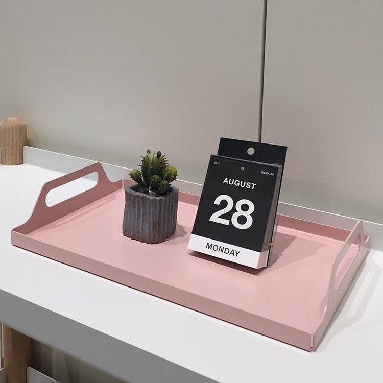 Desktop Metal Rectangle Butler Serving Tray With Handles, Size: 40*24*5cm(Pink)