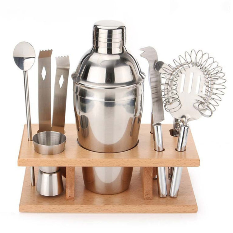 9 in 1 Stainless Steel Cocktail Shaker Tools Set with Wooden Mount, Capacity: 250ml