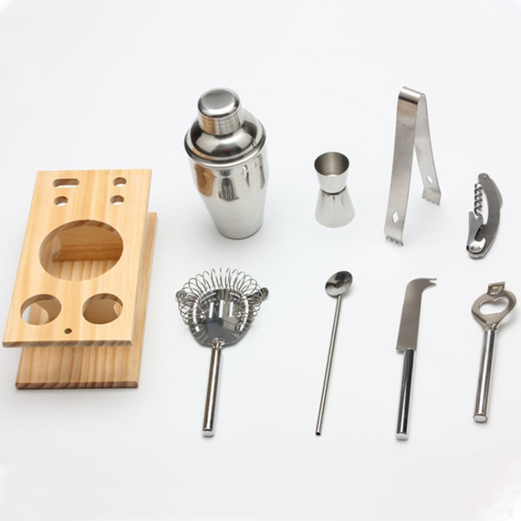 9 in 1 Stainless Steel Cocktail Shaker Tools Set with Wooden Mount, Capacity: 250ml