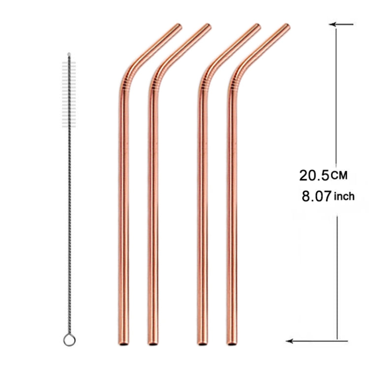 5 PCS Reusable Stainless Steel Bent Drinking Straw + Cleaner Brush Set Kit,  215*6mm