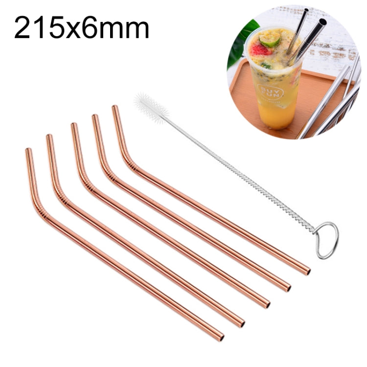 5 PCS Reusable Stainless Steel Bent Drinking Straw + Cleaner Brush Set Kit,  215*6mm