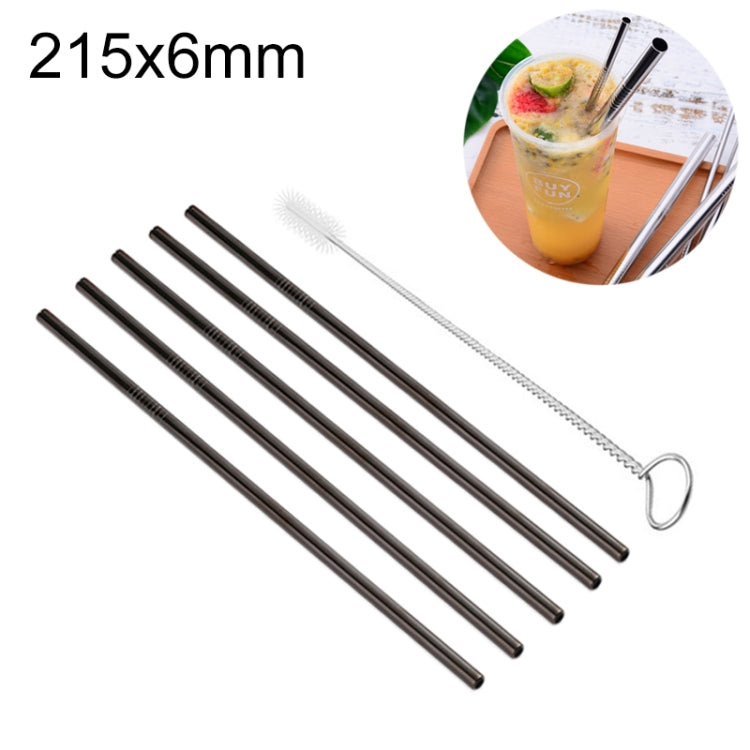 5 PCS Reusable Stainless Steel Straight Drinking Straw + Cleaner Brush Set Kit,  215*6mm