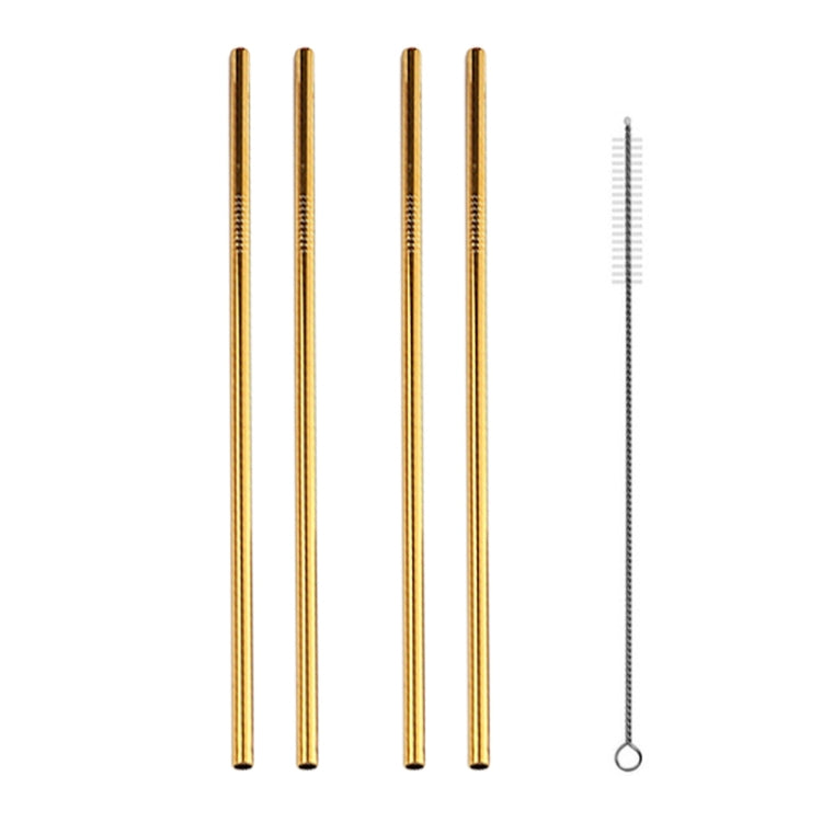 5 PCS Reusable Stainless Steel Straight Drinking Straw + Cleaner Brush Set Kit,  215*6mm