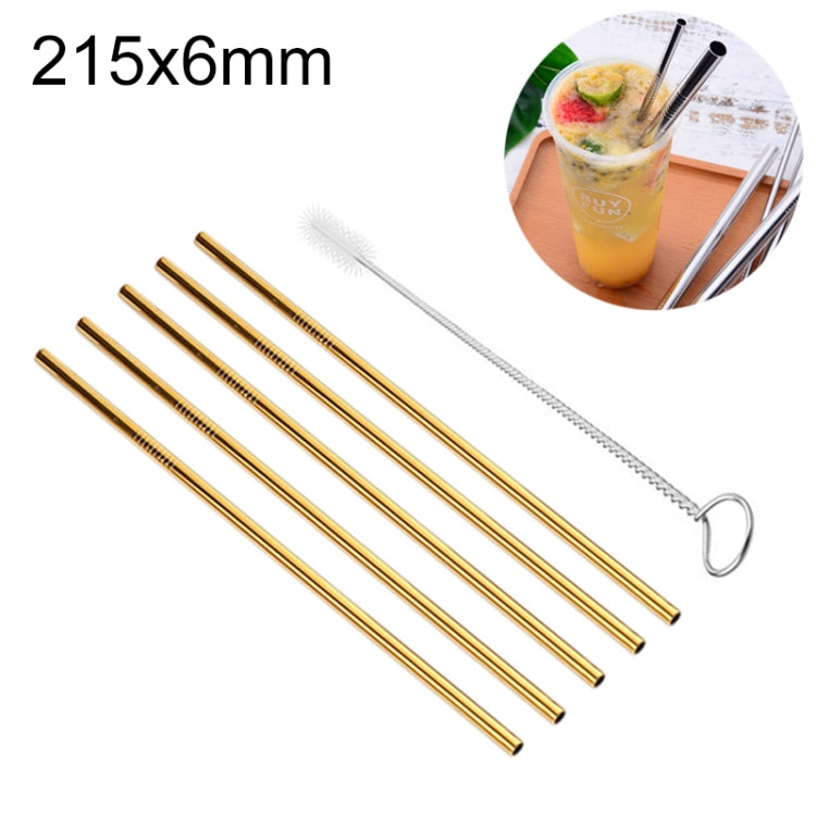 5 PCS Reusable Stainless Steel Straight Drinking Straw + Cleaner Brush Set Kit,  215*6mm