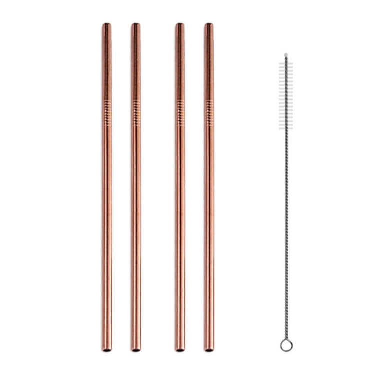 5 PCS Reusable Stainless Steel Straight Drinking Straw + Cleaner Brush Set Kit,  215*6mm