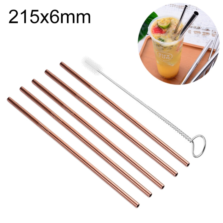 5 PCS Reusable Stainless Steel Straight Drinking Straw + Cleaner Brush Set Kit,  215*6mm