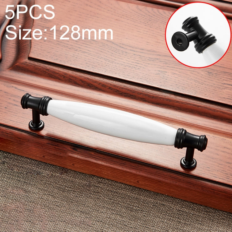 5 PCS 5001_128 Black and White Ceramic Closet Cabinet Handle Pitch: 128mm