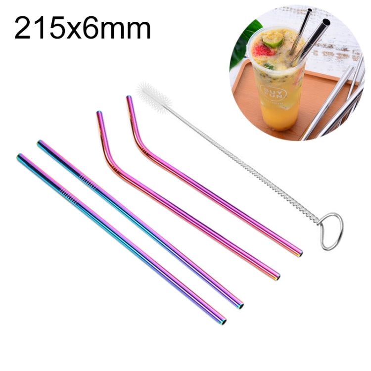 4 PCS Reusable Stainless Steel Drinking Straw + Cleaner Brush Set Kit,  215*6mm