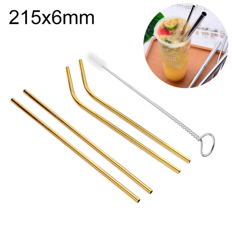 4 PCS Reusable Stainless Steel Drinking Straw + Cleaner Brush Set Kit,  215*6mm