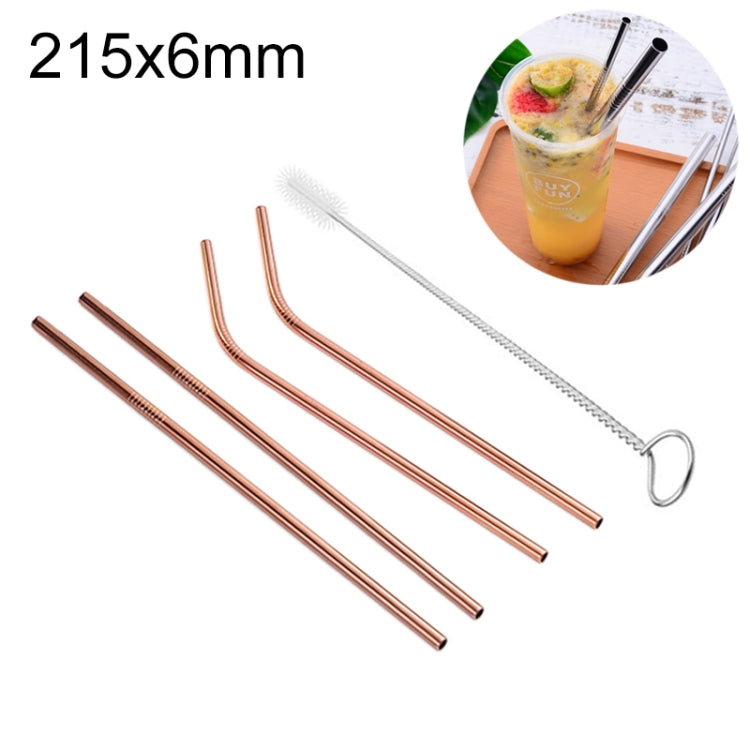 4 PCS Reusable Stainless Steel Drinking Straw + Cleaner Brush Set Kit,  215*6mm