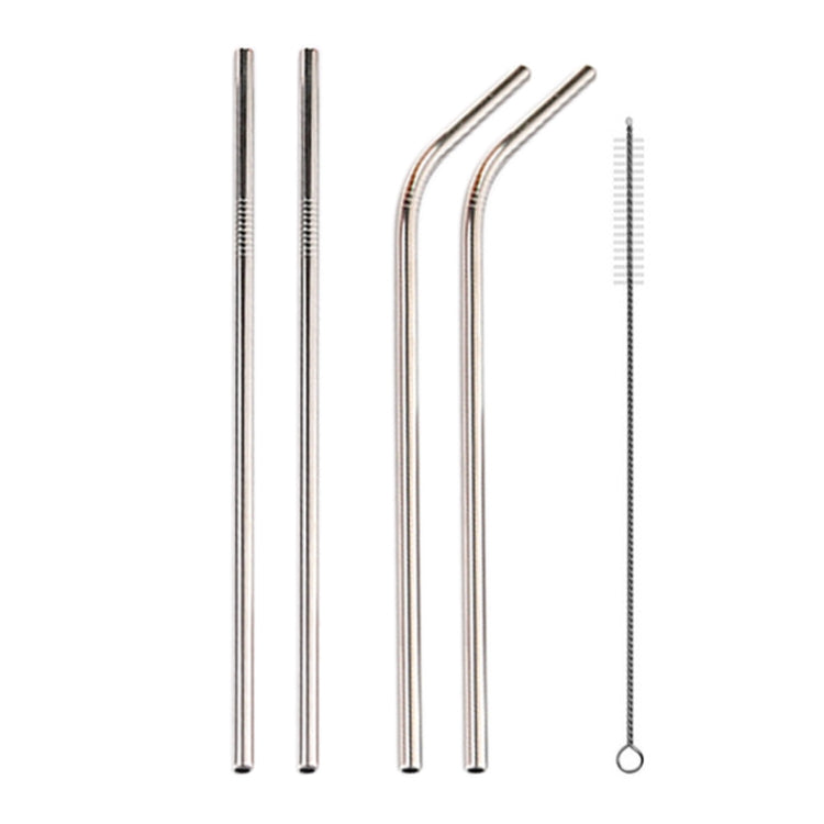 4 PCS Reusable Stainless Steel Drinking Straw + Cleaner Brush Set Kit,  215*6mm