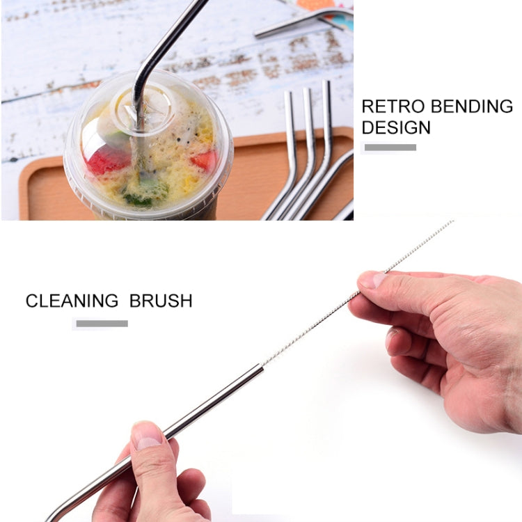 5 PCS Reusable Stainless Steel Bent Drinking Straw + Cleaner Brush Set Kit,  215*8mm