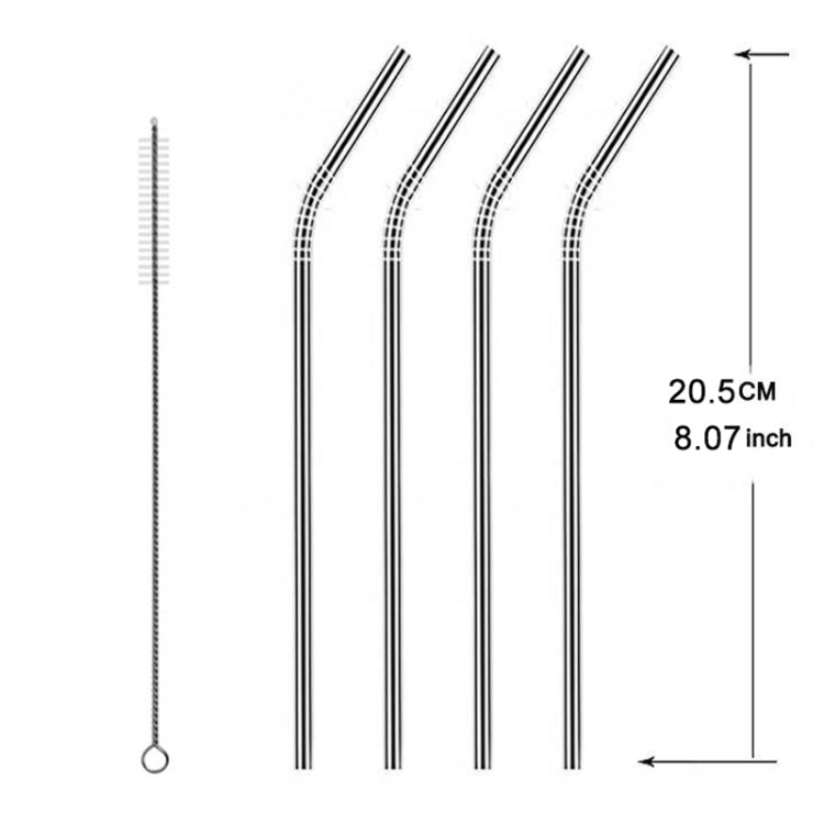 5 PCS Reusable Stainless Steel Bent Drinking Straw + Cleaner Brush Set Kit,  215*8mm