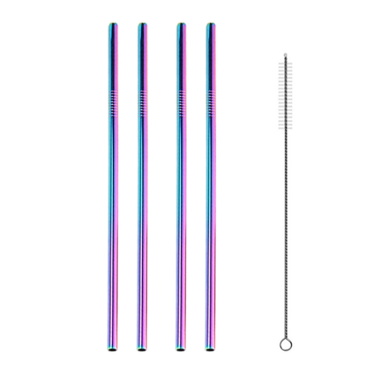 5 PCS Reusable Stainless Steel Straight Drinking Straw + Cleaner Brush Set Kit,  215*8mm