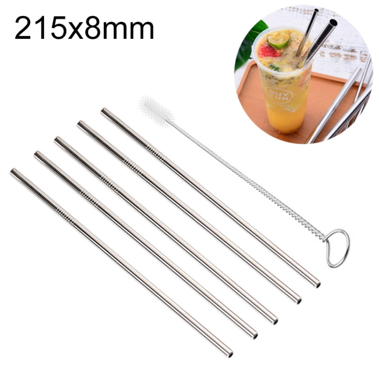 5 PCS Reusable Stainless Steel Straight Drinking Straw + Cleaner Brush Set Kit,  215*8mm