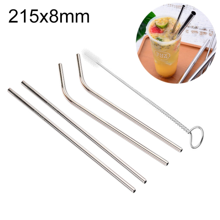 4 PCS Reusable Stainless Steel Drinking Straw + Cleaner Brush Set Kit,  215*8mm