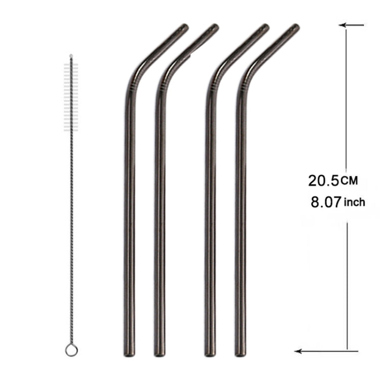 5 PCS Reusable Stainless Steel Bent Drinking Straw + Cleaner Brush Set Kit,  266*6mm
