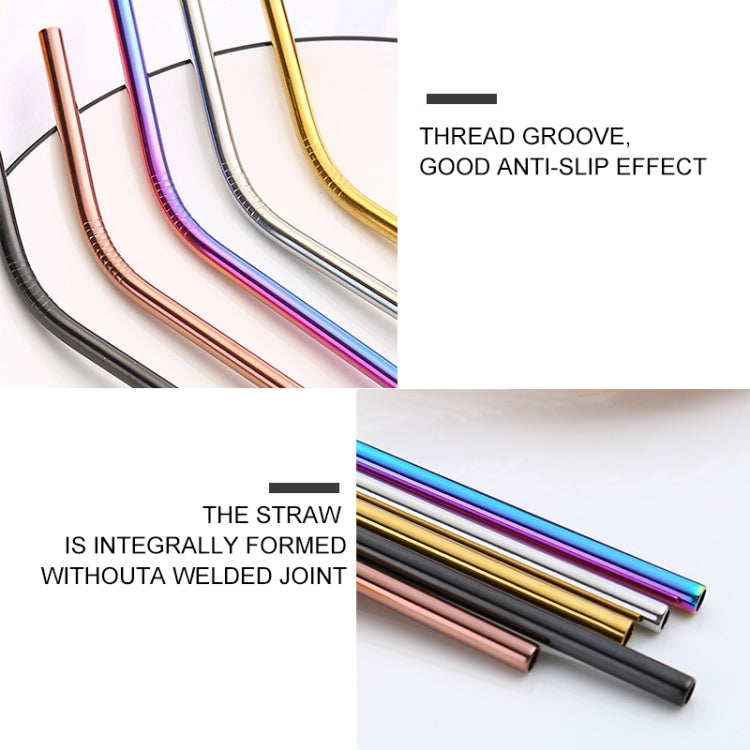 5 PCS Reusable Stainless Steel Bent Drinking Straw + Cleaner Brush Set Kit,  266*6mm