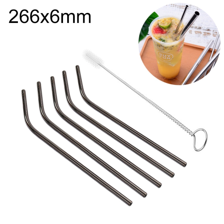 5 PCS Reusable Stainless Steel Bent Drinking Straw + Cleaner Brush Set Kit,  266*6mm