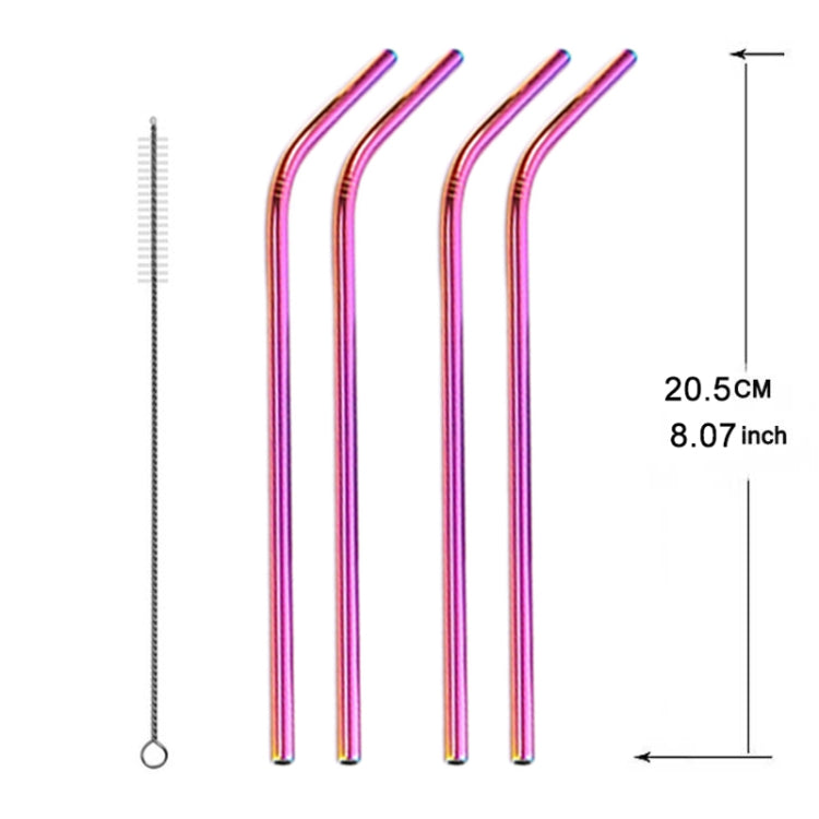 5 PCS Reusable Stainless Steel Bent Drinking Straw + Cleaner Brush Set Kit,  266*6mm