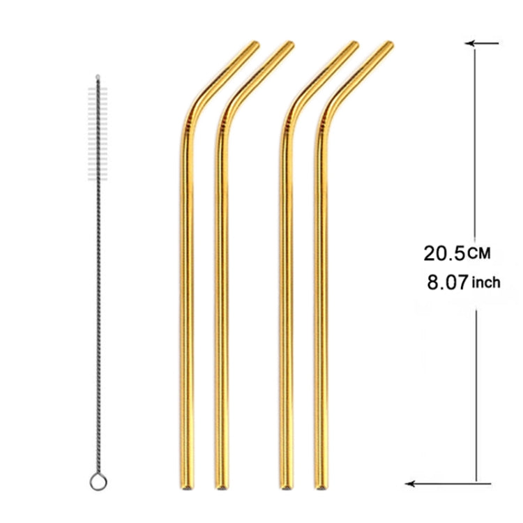 5 PCS Reusable Stainless Steel Bent Drinking Straw + Cleaner Brush Set Kit,  266*6mm