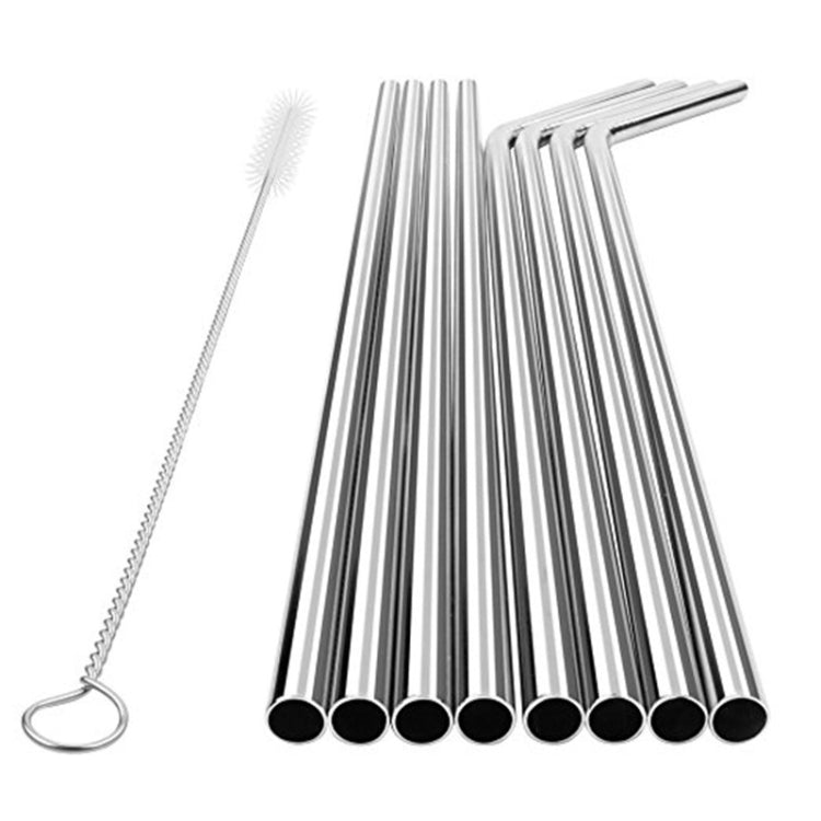 5 PCS Reusable Stainless Steel Bent Drinking Straw + Cleaner Brush Set Kit,  266*6mm