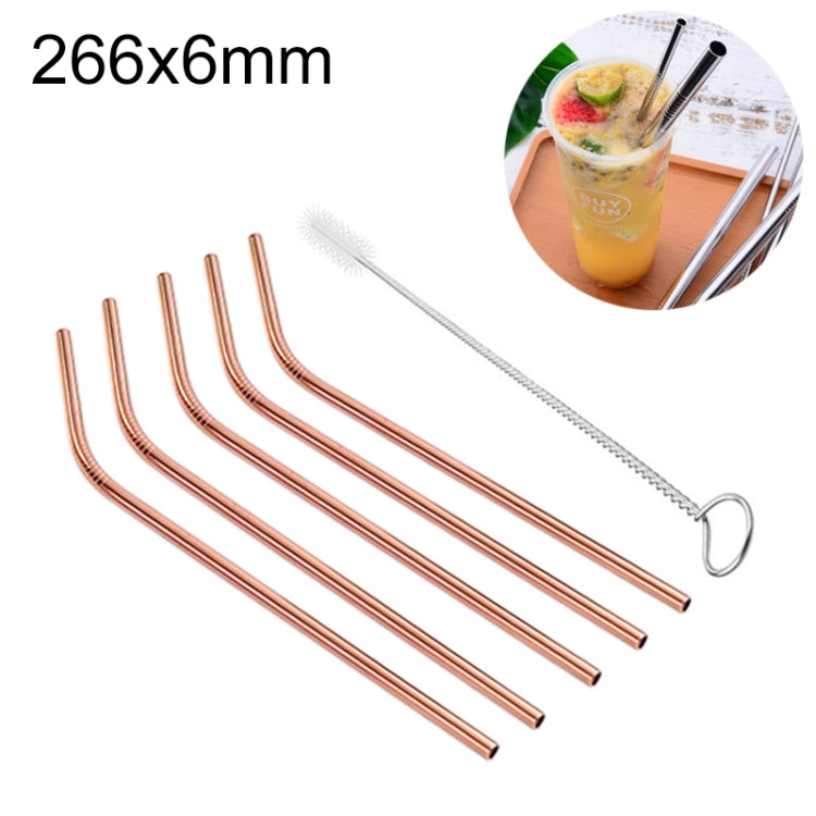5 PCS Reusable Stainless Steel Bent Drinking Straw + Cleaner Brush Set Kit,  266*6mm