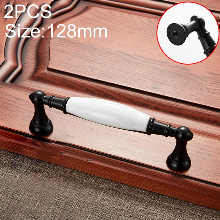 2 PCS 5027_128 Black and White Ceramic Closet Cabinet Handle Pitch: 128mm