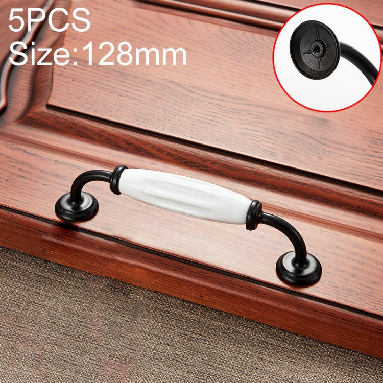 5 PCS 5030_128 Black and White Ceramic Closet Cabinet Handle Pitch: 128mm